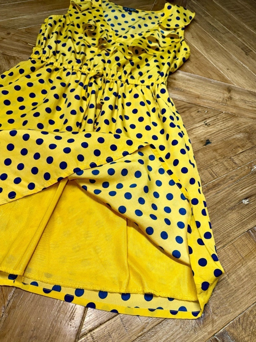 Bebop Mustard Yellow Polka Dot Ruffle Dress | Size Medium - Picture 7 of 11